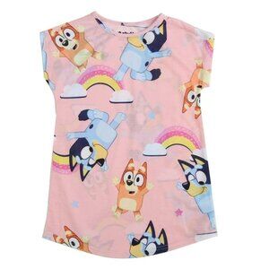 Bluey Girls’ Rainbow Nightgown – Short Sleeve Pink Sleep Dress Size 3T NWT